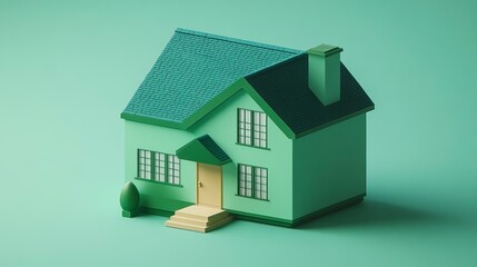 Green house model on green background.