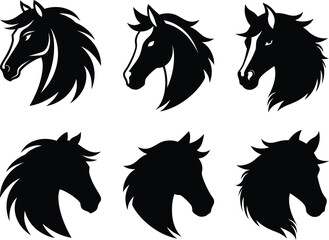 Elegant horse head silhouettes - Friesian-style vectors, EPS JPEG PNG