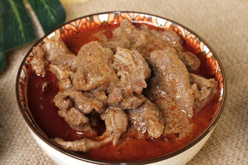 Gulai Cincang or Meat Curry on a bowl, Beef Curry, Lamb Curry, Cincang. Indonesian Traditional Food from Padang, West Sumatera