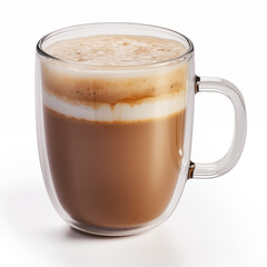 Obraz premium Clear double walled glass mug filled with a latte on a white background