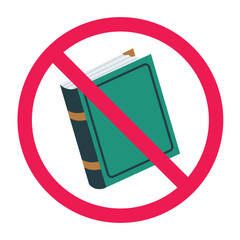 No reading book sign, forbidden book sign, book with red crossed circle symbol, restricted book usage icon, do not read book symbol
