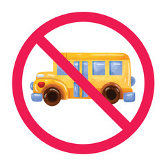 No school bus sign, prohibited bus symbol, yellow school bus with red crossed circle, no student bus allowed, restricted school transport symbol