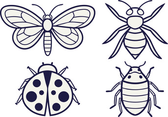 Insects and Small Creatures Clipart Set Featuring Bugs Beetles Worms and Tiny Critters. Hand Drawn Insects and Mini Creatures Collection for Educational and Kids Projects. Cute and Clean Insect