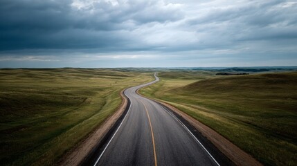 Serpentine Road Winding Through the Prairie