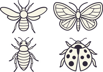 Insects and Small Creatures Clipart Set Featuring Bugs Beetles Worms and Tiny Critters. Hand Drawn Insects and Mini Creatures Collection for Educational and Kids Projects. Cute and Clean Insect