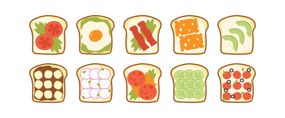 Variety of Delicious Toasts with Different Toppings