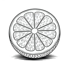Monochrome Illustration of a Citrus Fruit Slice with Detailed Texture