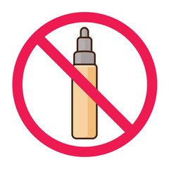 No skincare product sign, skincare bottle with red crossed circle symbol, forbidden cosmetic product icon, anti beauty product graphic, beauty products not permitted warning