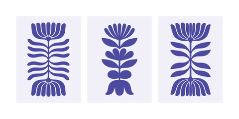 Abstract Folk Botanical Set Bold Symmetrical Plant Vector Design