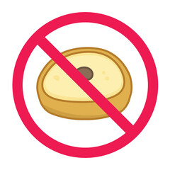 No snack sign, do not eat snack warning, traditional cake with red crossed circle symbol, forbidden snack sign, no cake icon