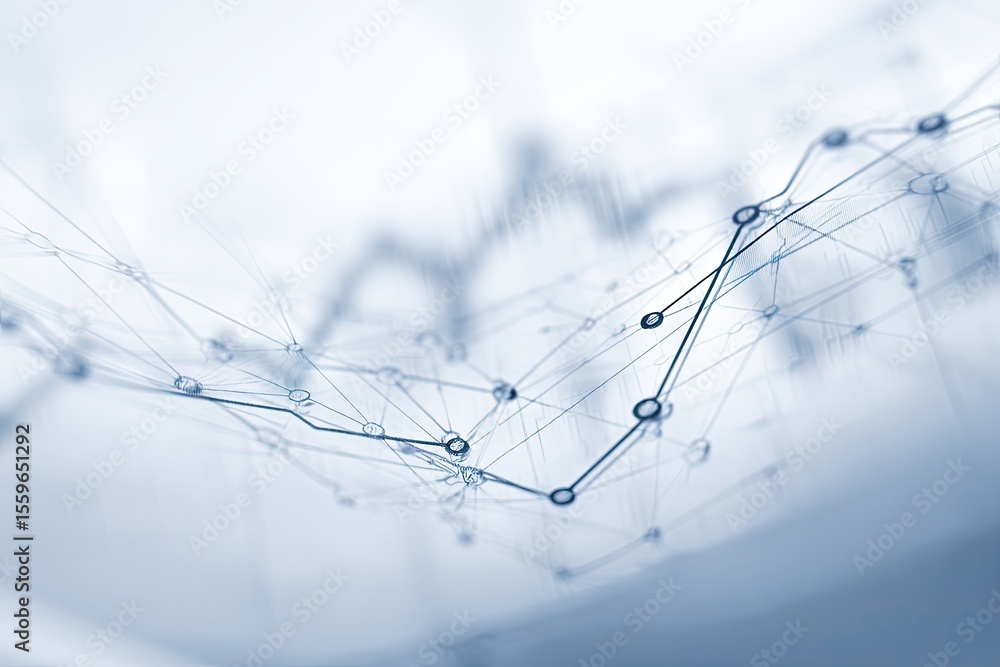 Poster abstract network graph overlayed on a blurred financial chart