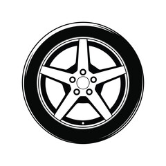 Black and White Car Wheel with Five Spoke Rim