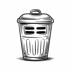 Hand Drawn Illustration of a Metal Trash Can