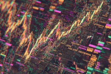 Abstract digital chart display.  Vibrant lines and data streams overlay a complex matrix