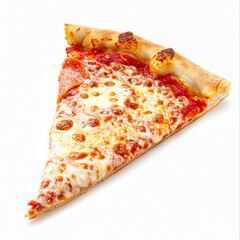 A perfect slice of pepperoni pizza, featuring melted mozzarella cheese and rich tomato sauce on a golden crust, isolated on white