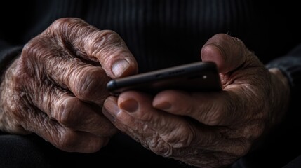 Aged hands using a smartphone