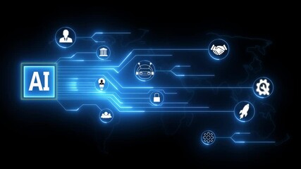 ai agent- businessman working with virtual reality at office. AI Agents, Headlines Fast Scree international communication network concept. Multinational people community. Human resource 4k animation. - Powered by Adobe