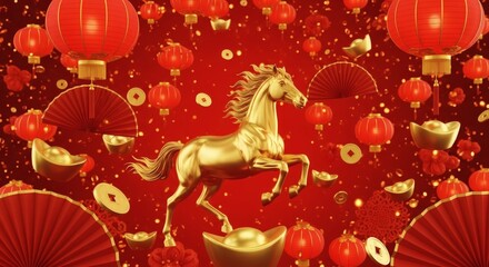 Golden Horse in Festive Chinese New Year