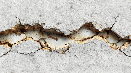 Cracked Concrete Wall with Rust Stains and Visible Damage