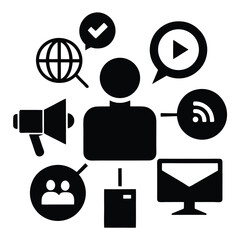 business communication vector, meeting icon, corporate network silhouette, office chat line art, teamwork symbol

