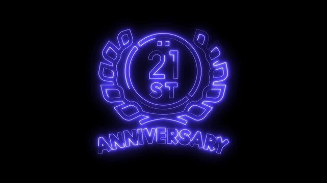 Neon style 21st anniversary logo animation on black background celebration design