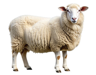  Fluffy White Sheep Standing Side Profile isolated on transparent background PNG