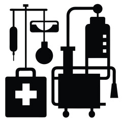 medical lab equipment vector, chemical flask icon, science test tube line art, laboratory research silhouette

