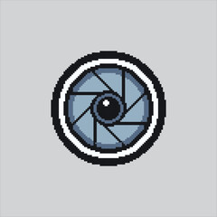 Pixel art illustration Camera Lens. Pixelated Shutter Lens.  Shutter Camera Lens Glass Icon pixelated for the pixel art game and icon for website and video game. old school retro.