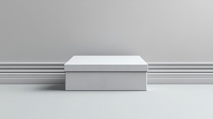 Minimalist White Box on Light Gray Grooved Wall with Clean Lines

