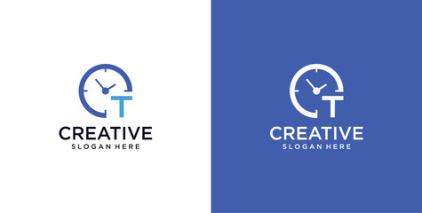 T initial logo icon digital clock