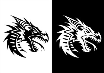 Skeleton Dragon Silhouette Vector Black White Line Art