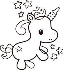 Cute Unicorn Vector Illustration with Rainbow Hair &ndash; Kawaii Style Magic Pony