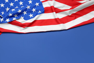 USA flag on blue background. Independence Day celebration