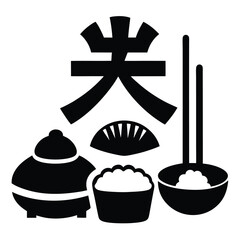 chinese food vector, asian cuisine icon, chopsticks and bowl silhouette, traditional meal line art, restaurant food symbol

