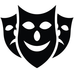 Comedy Mask Vector, Theater Emotion Icon, Happy Face Silhouette, Stage Art Symbol, Drama Performance Graphic

