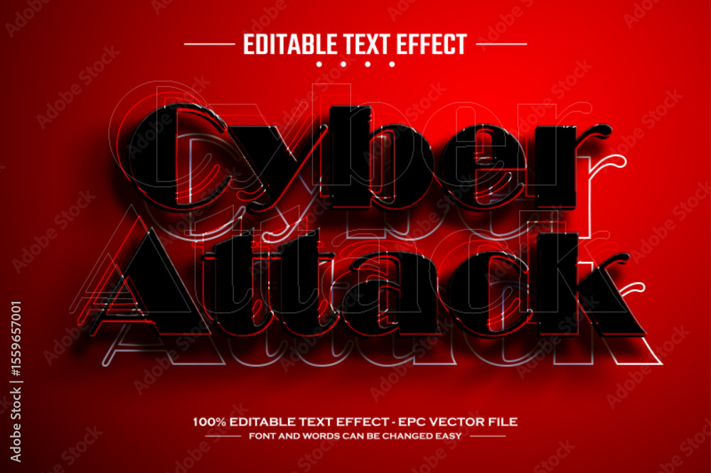 Aufkleber cyber attack 3d editable text effect template