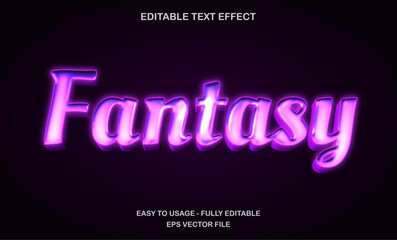 Fantasy text, editable text effect template, 3d bold glossy purple neon light text style