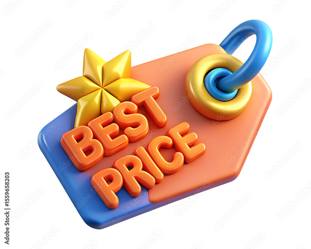 Poster glossy 3d best price tag with star and loop isolated on transparent background