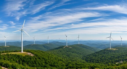 Panoramic View of the Blue Ridge Mountains with Wind Turbines — Harmony of Nature and Renewable Energy