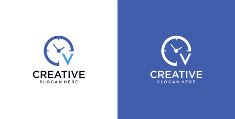 V initial logo icon digital clock