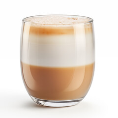 testy layered coffee beverage in glass isolated on white background