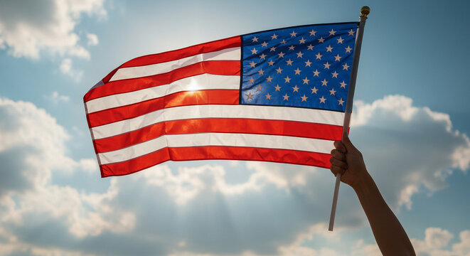 4th of July Fireworks Celebration, USA Flag Display, Patriotic Event, Independence Day Festivities, Outdoor Setting, Vibrant Atmosphere, American Pride