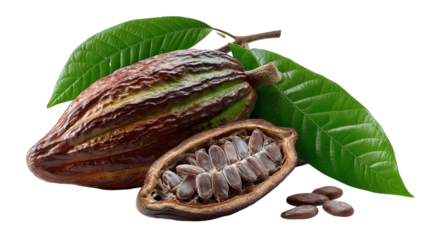 Cacao Pod and Beans The Source of Chocolate on transparent background