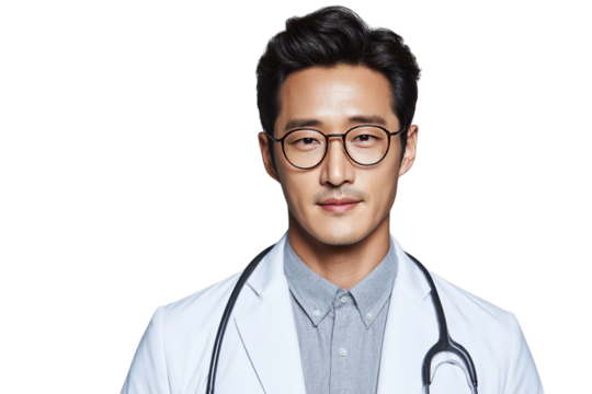 Portrait of a Handsome Korean Male Doctor on transparent background