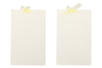 blank lined paper with tape isolated on transparent background,note paper message office business tag sign