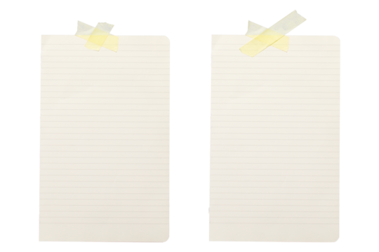 blank lined paper with tape isolated on transparent background,note paper message office business tag sign