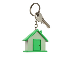 house keychain with green house pendant isolated on white background PNG, AI GENERATED