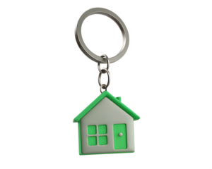house keychain with green house pendant isolated on white background PNG, AI GENERATED