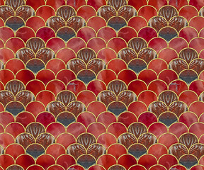 Arcs seamless pattern. Jasper. Inlay. Stained glass window for interior design. Art Deco. Seamless tracery pattern for wallpapers, textile print, t-shirts. Jasper tile pattern. Waves. Oriental pattern
