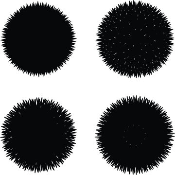 Koosh ball silhouette set - 4 playful fuzzy vector outlines, EPS JPEG PNG